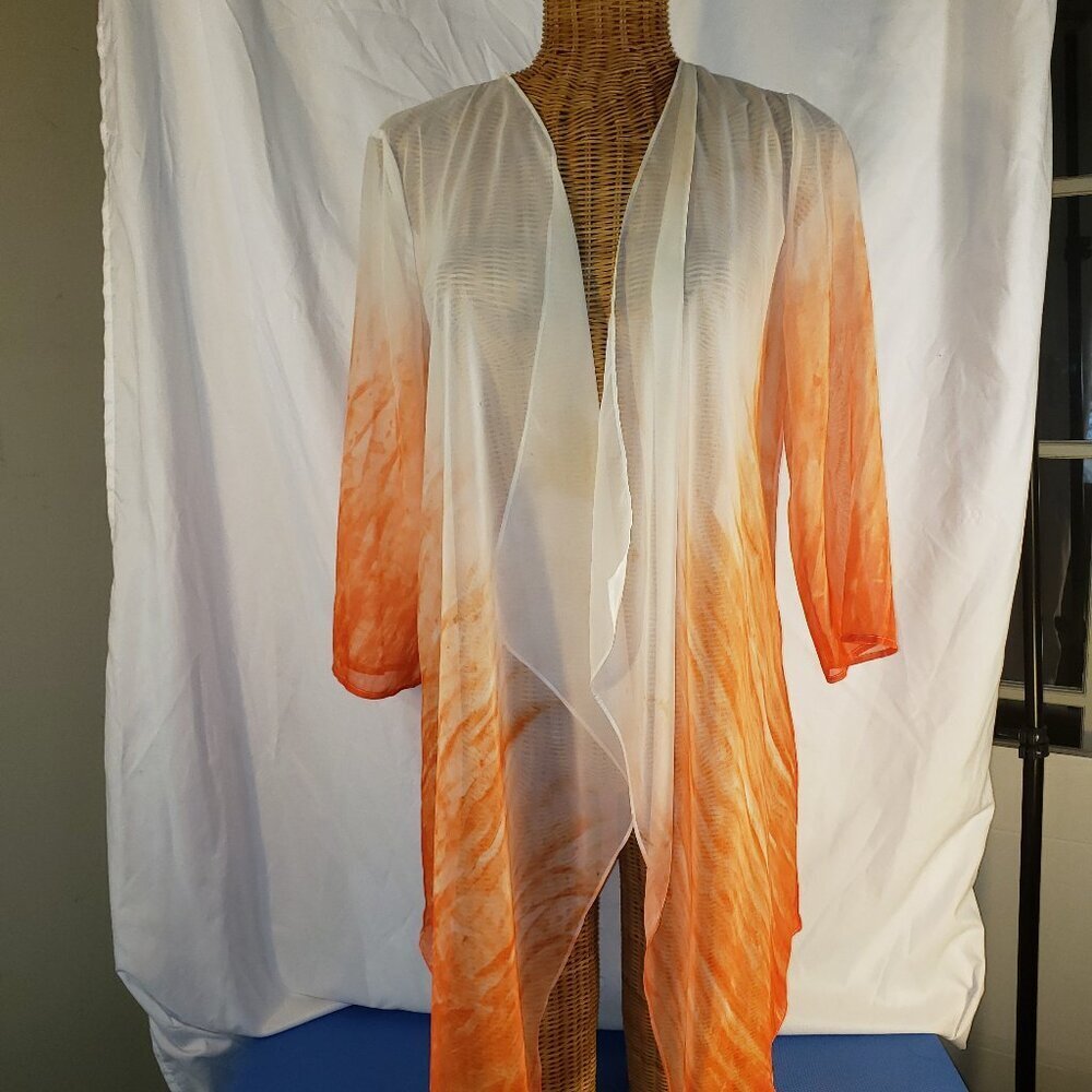 Chico's Travelers Collection Orange & White Sheer Duster - Chico's 0